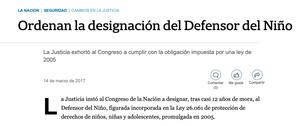 Ordenan la designación del Defensor del Niño